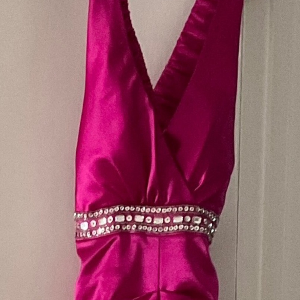 Hot pink rouched satin mermaid gown